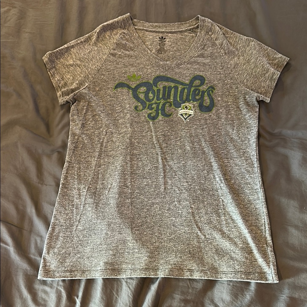 Adidas Heather Gray V-Neck Seattle Sounders FC Tee